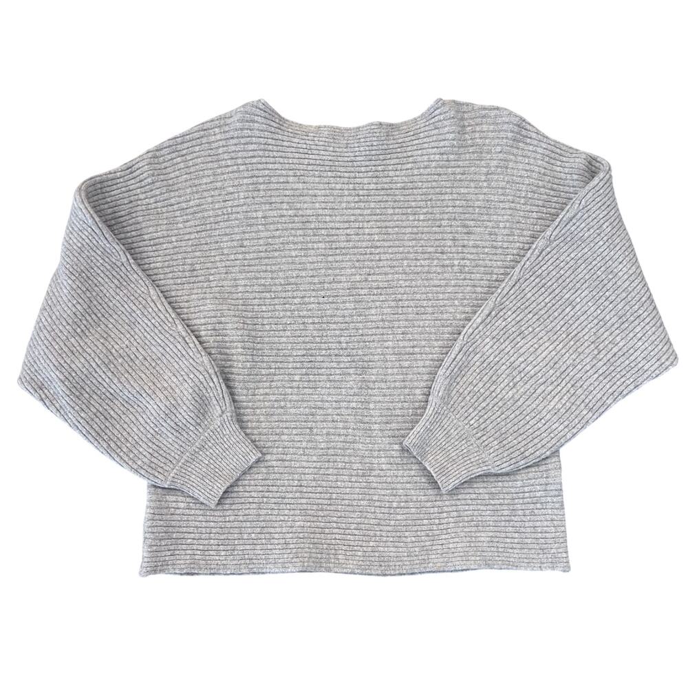 Nordstrom Open Edit Gray Ribbed Dolman Sleeve Cotton Blend Sweater - SIZE M